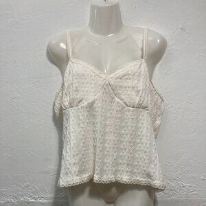 No Boundaries Y2K Textured Lace Babydoll Cami Top Angelcore Romantic Cream XXL